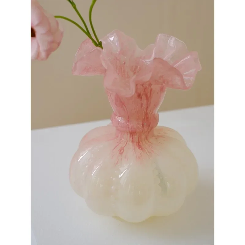 Gentle pink Fenton wind gradual change retro French handmade glazed vase flower arrangement