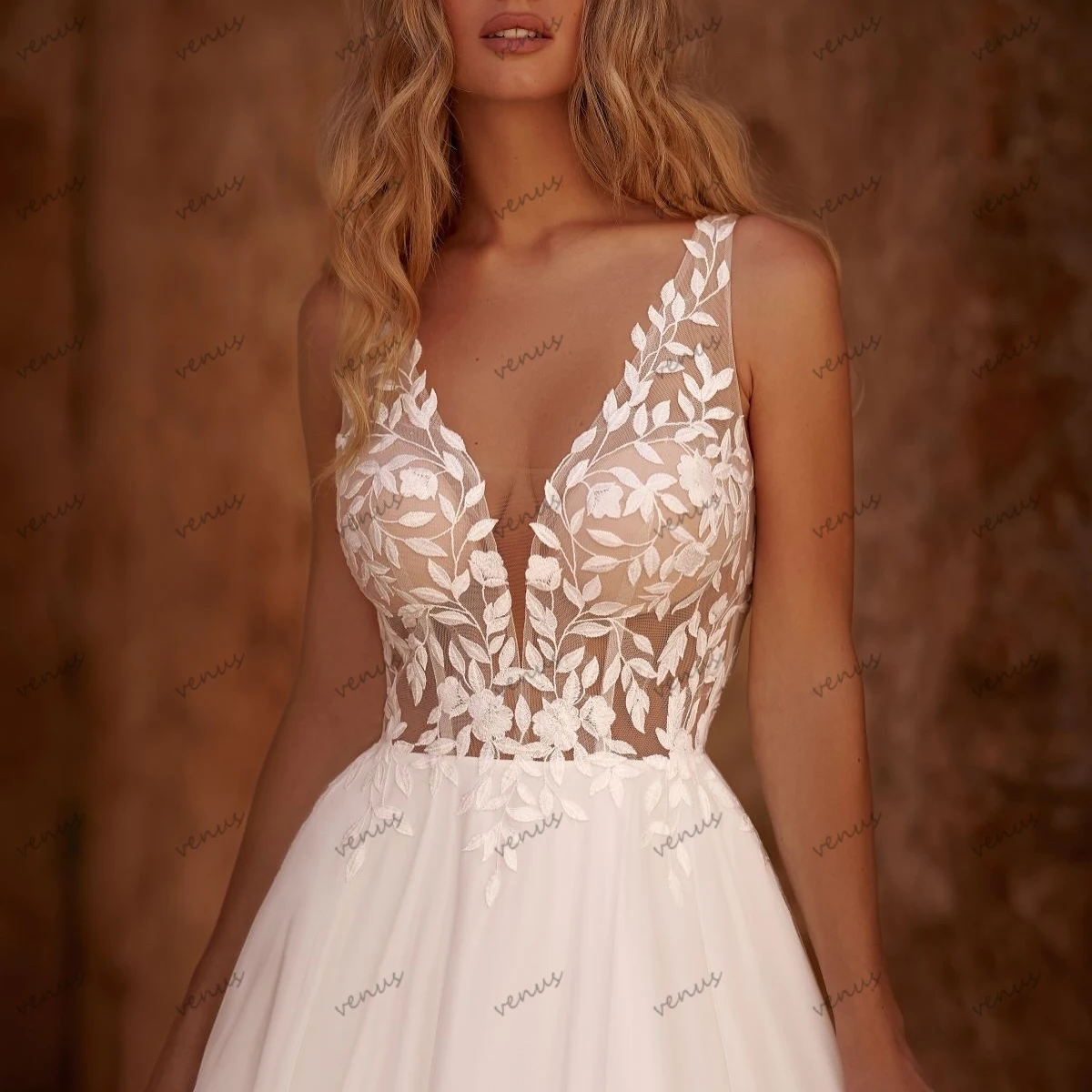 

Classic Wedding Dresses A Line Bridal Gowns Lace Appliques Sleeveless Backless Deep V Neck Vestidos De Novia Customized 2025