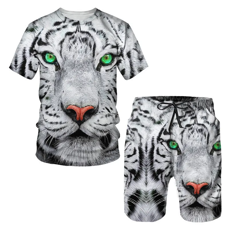 Sommer Tiger Kleidung passt 2-teilige lässige T-Shirts kurze Hosen Sets für männliche Jogging Sportswear 3D-Print Overs ize Gym Trainings anzug