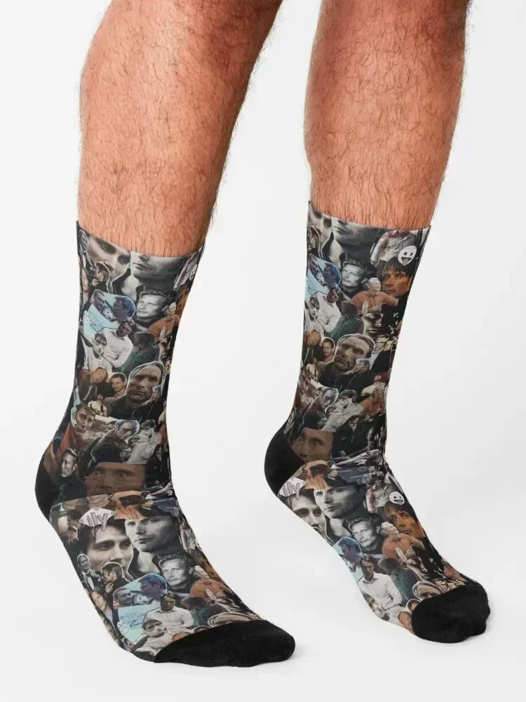 Mads Mikkelsen Collage Socks with print man sport floor Socks For Women Men's