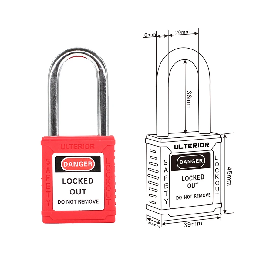 Safety Padlock Lockout Tagout Company In China 38mm Steel Shackle Red Color Lock Body Padlock With Two Keys