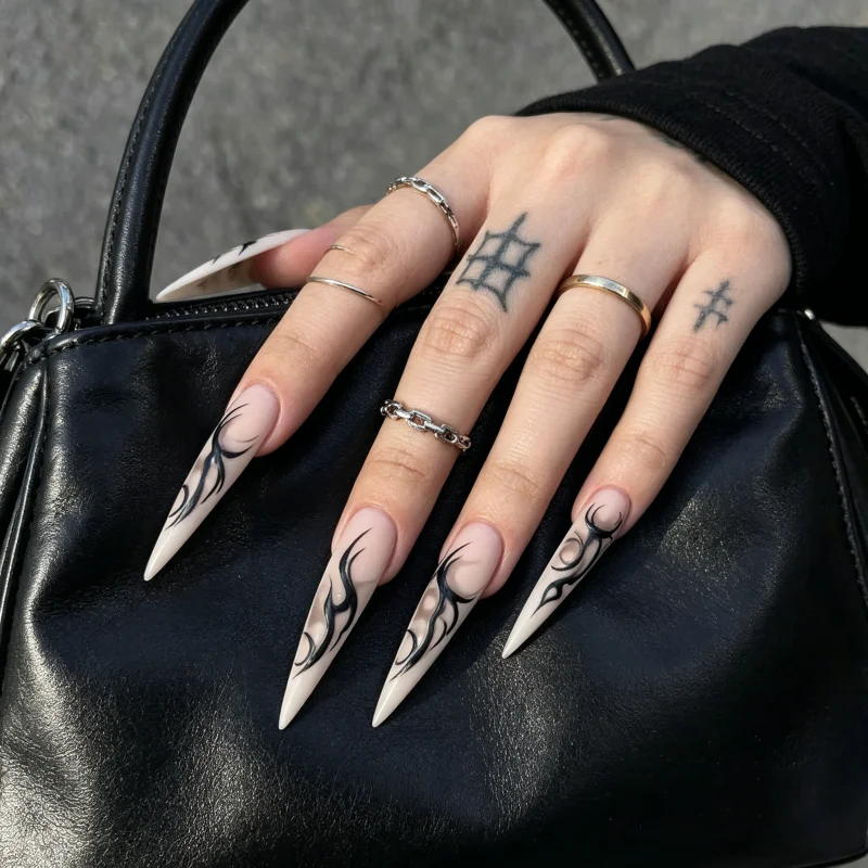 24Pcs False Nails Long Pointed Edgy “Thorn” Gradient Design High-Quality Press-On Nails—Perfect As A Gift for Girls and Friends 3