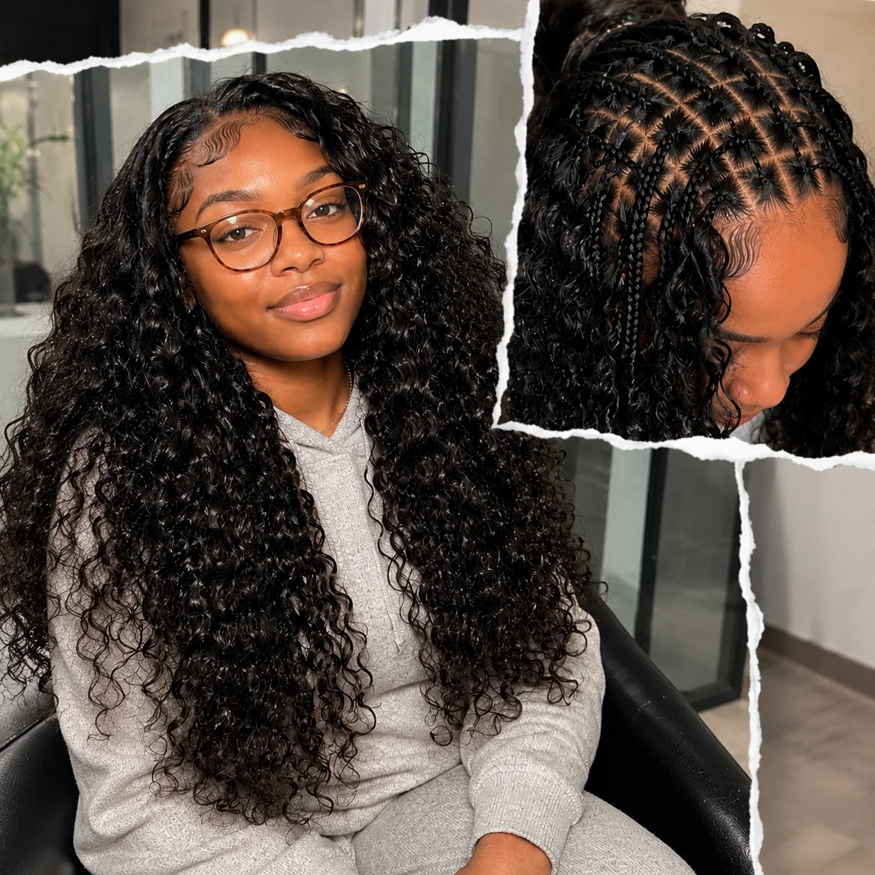 Deep Wave Miracle Knots Knotless Crochet Human Hair Extensions Pre Separated Bulk Braiding Hair Pre Looped With String Reusable Feather Line Hair For Boho Invisible Braids 100% Human Hair 60G