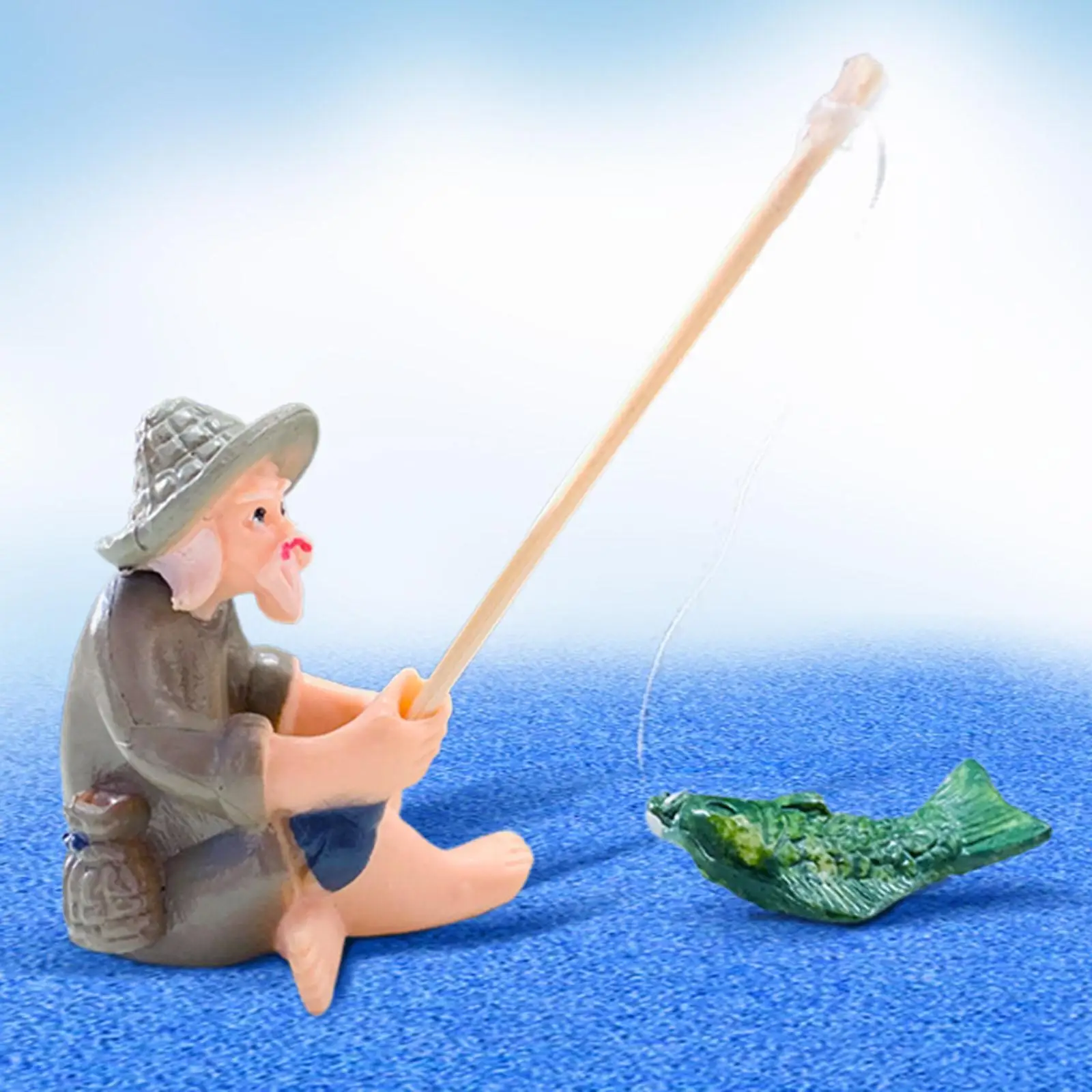 Fisherman Miniature Figurine Plant Pot Decor Aquarium Ornament Collectible Decorative Fish Tank Decor Small Sculpture