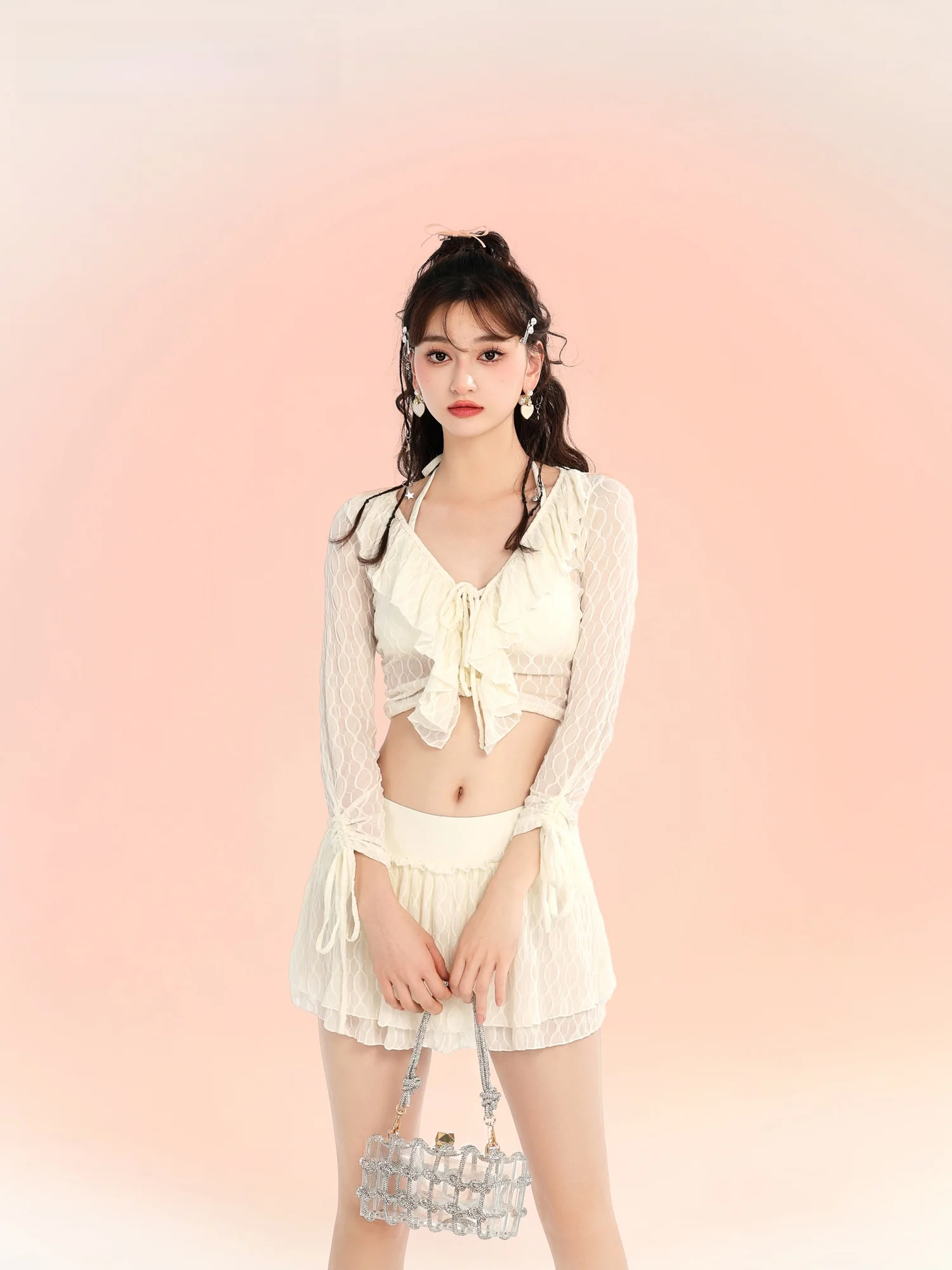 Weswim Sexy Backless Bikini Swimsuit Women's Skirt Style Three-piece Set Gathered Chest Fairy Atmosphere Swimming Suit