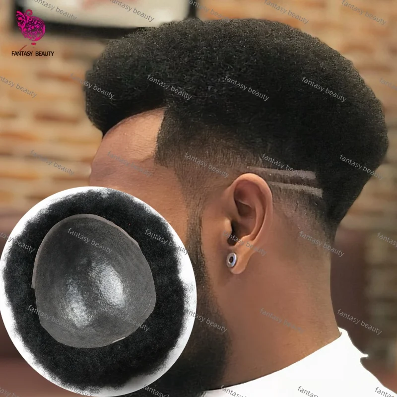 4 مللي متر الأفرو ضيق مجعد 0.1 مللي متر كامل بولي Men الرجال الشعر المستعار 100% الهندي الإنسان رجل الاصطناعية الشعر # 1ب40 # 1b50 استبدال شعر مستعار رمادي أسود #1