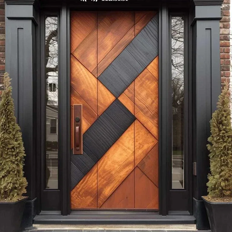 Luxury Residence Walnut Black Modern Design Front Door Design Exterior Solid Wood Main Entrance Door with Double Side Edges