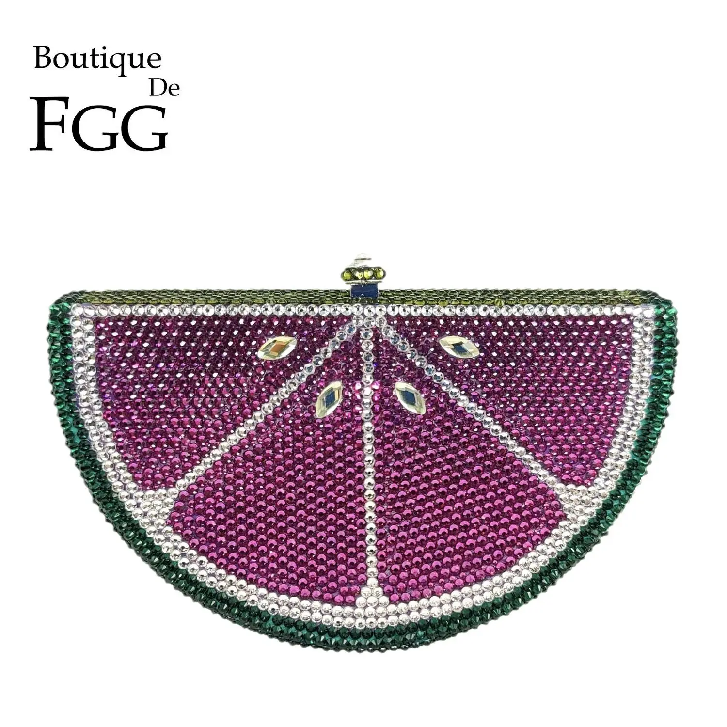 

Boutique De FGG Purple Watermelon Silice Women Luxury Crystal Clutch Evening Purses Bridal Wedding Rhinestone Handbags Purses