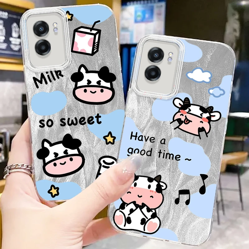 Sweet Cow Milk For OPPO A79 A78 A58 A38 A16 A60 A53 A92 A72 A52 A74 A55 A54 A94 5G Feather Yarn Soft Phone Case