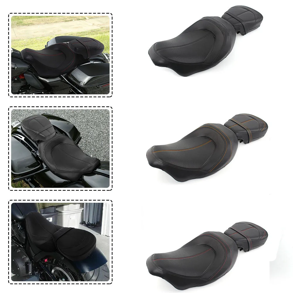 Motorcycle 2 Pieces Driver Passenger Two-Up Low Profile Seat For Harley Touring CVO Electra Street Glide Road King Ultra 2009-22