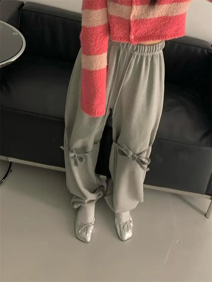 Doux fille velours noeud taille pantalons de sport longue droite taille haute pantalon décontracté trajet Sle femmes Faion