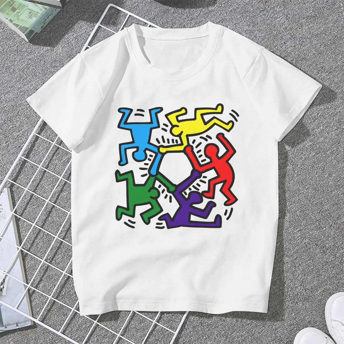 Haring Geometric Graffiti Classic Colorful T Shirt Harajuku Alternative Women's Polyester Tshirt O-Neck