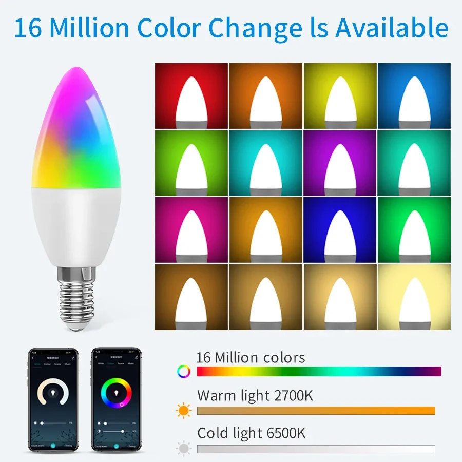 Smart WiFi LED Light Bulbs E14 Candel Light 5W 7W 9W 85-265V Dimmable RGB Lamp Cozylife APP Alexa Google Home Voice Control