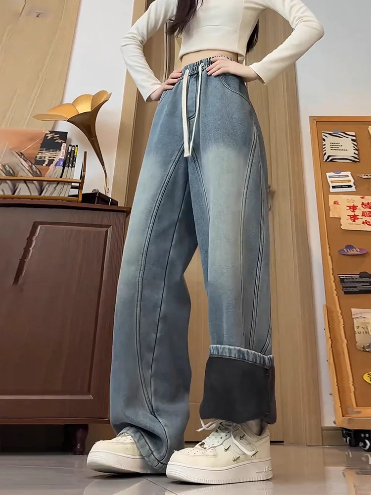 

Мужские джинсы American Splice Thiened Fce, осенне-зимние прямые свободные широкие брюки, износостойкие повседневные прямые джинсы