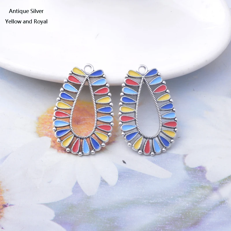 10 Stück Emaille-Wassertropfen-Anhänger aus Legierung, bunt, antikes Silber und Bronze, Anhänger für DIY-Schmuck- und Ohrringherstellung – Detail 4