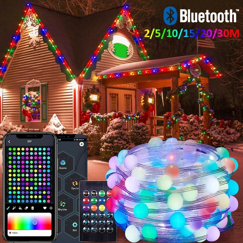 cordas de iluminacao led inteligentes bluetooth app controle remoto rgbic luzes de fadas a prova impermeavel agua usb sonho cor luz faca voce mesmo arvore natal 01