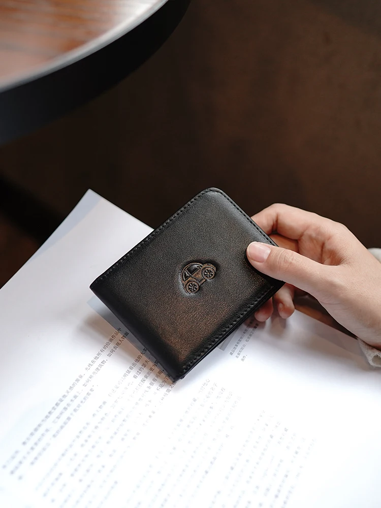 Custom Top Layer Cowhide Cute Small Car Genuine Leather Driver's License Holder Ultra-thin Driver's License Clip Document Card H