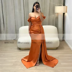 Sexy Orange Bridesmaid Dresses Off Shoulder Streamer Mermaid Side Slit Long Wedding Party Dress Customized