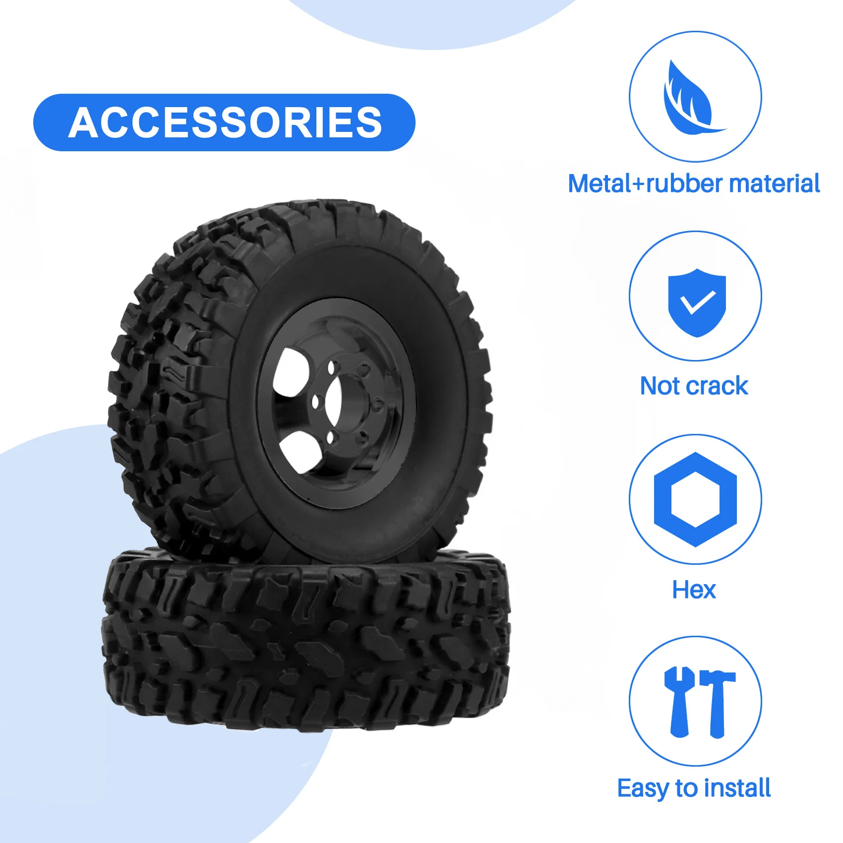 ABEZZ Double Wheel Metal Wheel Rim with Rubber Tire Tyre for WPL B16 B36 JJRC Q60 Q63 Q64 6WD 6X6 RC Truck,Black