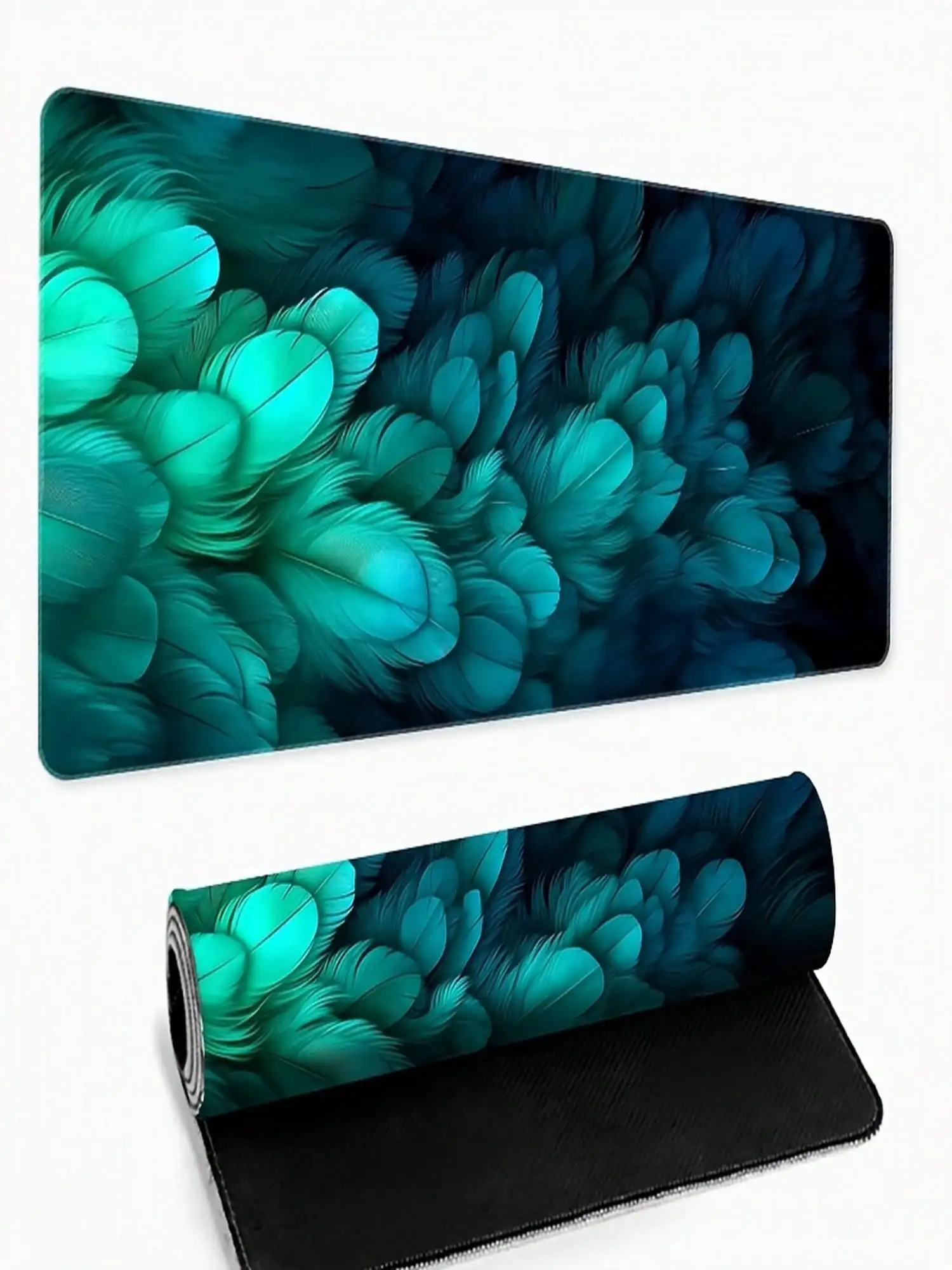 Gradient Feather Pattern Large Mouse Pad, High-Quality Rubber Bottom For Non-Slip, Wear-Resistant And Washable, Precision Stitching And High-Definition Printed Pattern, Suitable For Gaming, Office Work And Desktop Decoration.