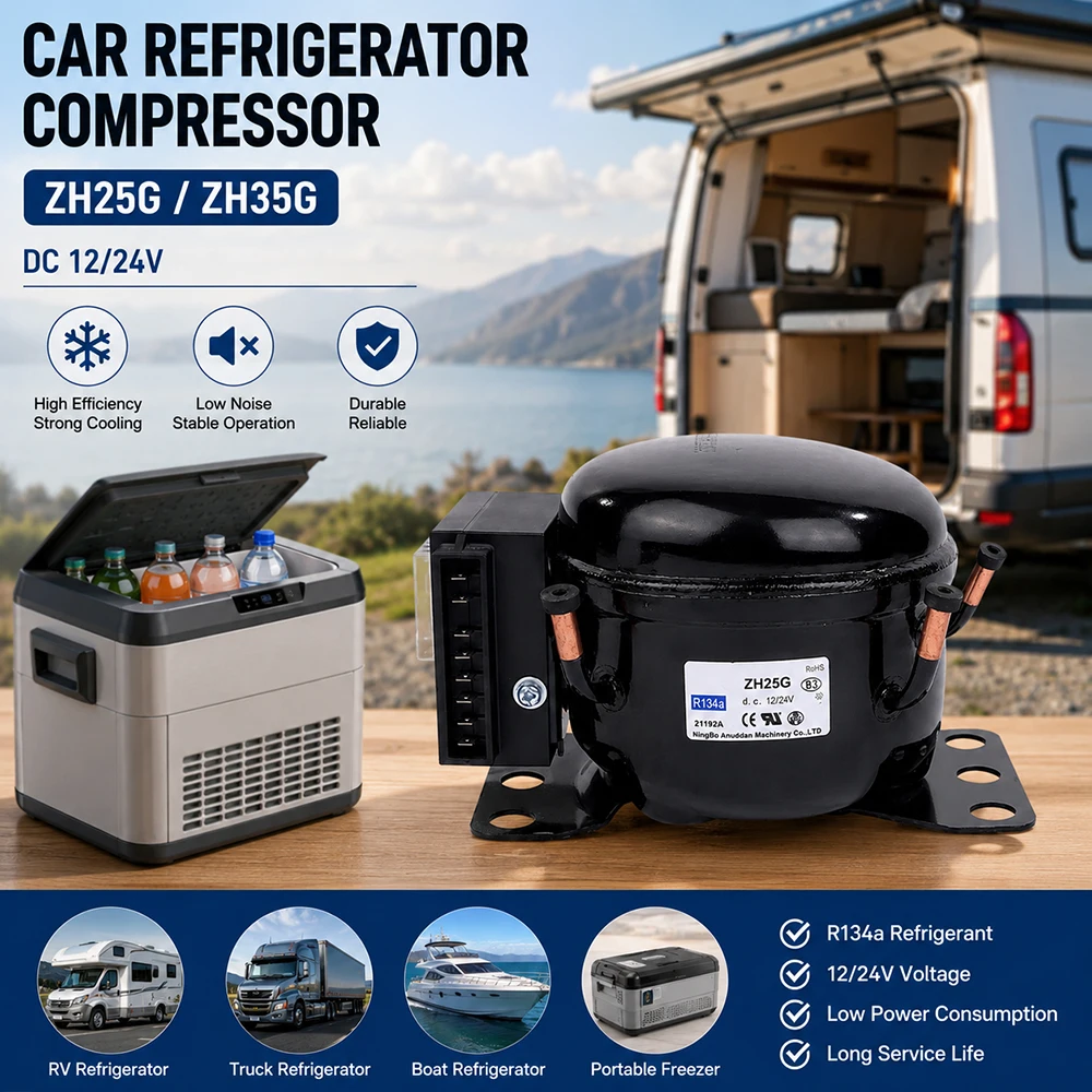 ZH25G ZH35G Car Refrigerator Compressor 12V 24V R134a DC Compressor Replacement for Portable Car Fridge Freezer