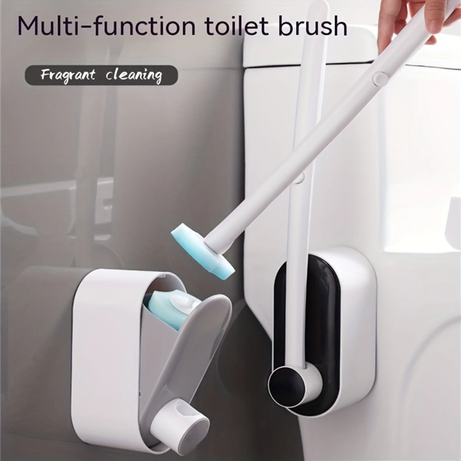 Wall Mounted Toilet Brush With Holder, Bathroom Cleaning Tool, Long Handle Toilet Brush With Disposable Fragrance Cleaning Brush