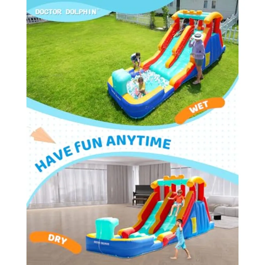 大型裏庭用ウォータースライダー付きバウンスハウスインフレータブルウォータースライド、インフレータブルウォーターパーク用ダブルスライダー