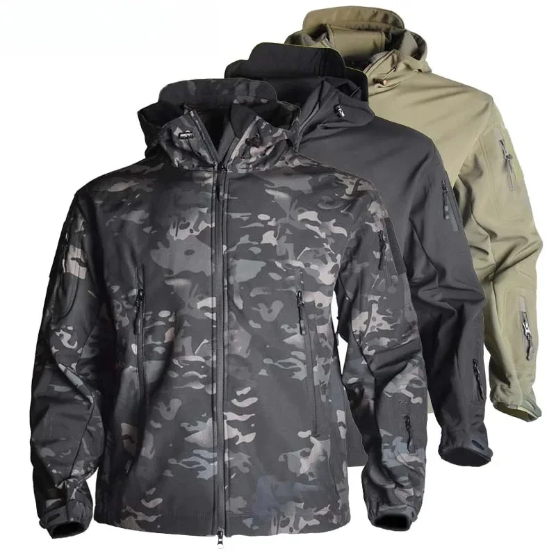 Hunting Jackets Camo Soft Tactical Jacket Man Combat Waterproof Fleece Men Clothing Coat Windbreakers 5XL куртка тактическая