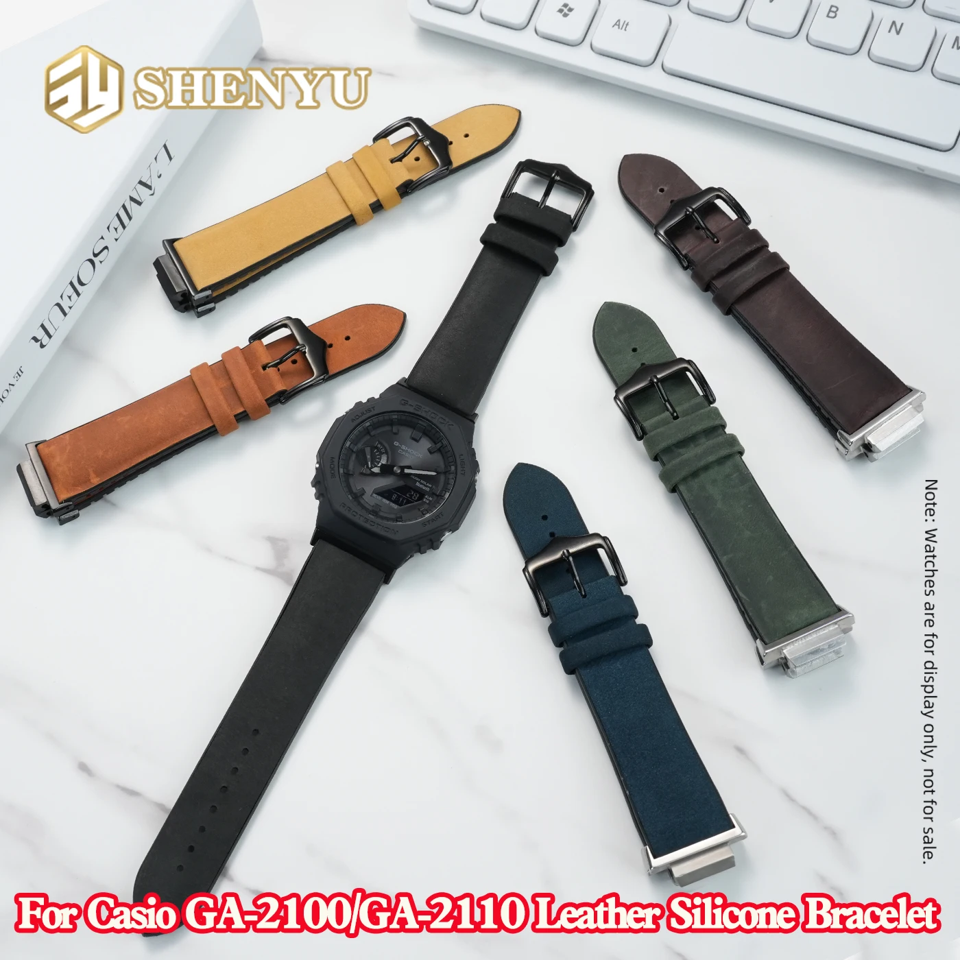 GA-2100 pulseira de couro para casio g-shock ga2100/GA-2110 especial elevado à prova dwaterproof água inferior couro masculino preto azul marrom