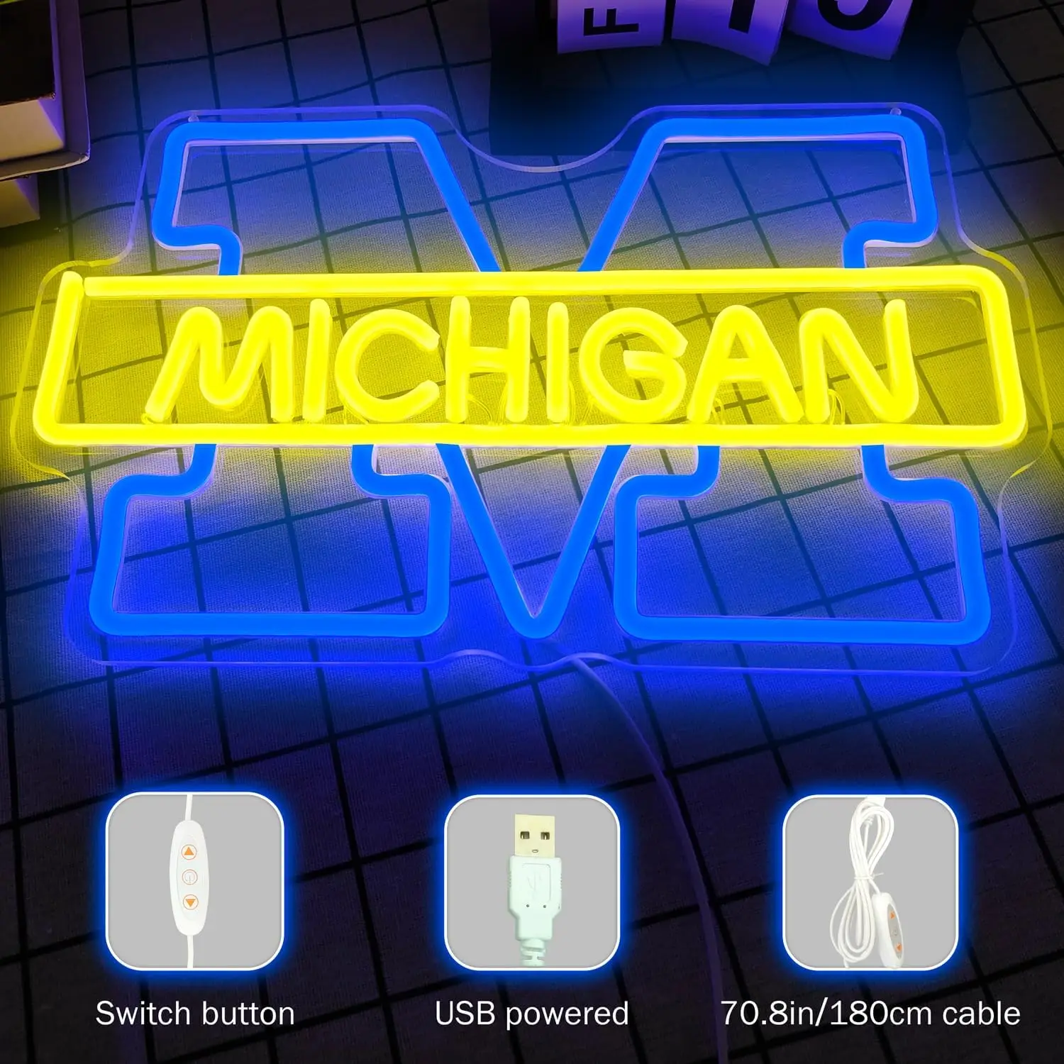 Michigan Neon Signs LED Neon Light Sign Light Up Neon Signs Wall Decor for Man Cave Bar Decor Store Club Bistro