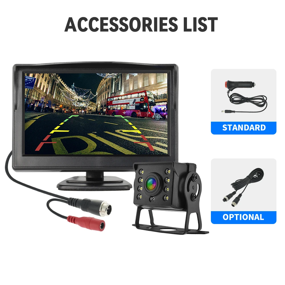 Universal Car Rear view Camera with 5 inch Monitor for Truck HD Screen LED Night Vision Waterproof Paking Bus Security