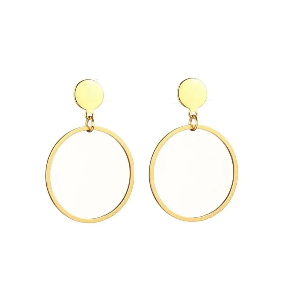 Korean Women's Round Earring Gold/Silver Color Stainless Steel Circle Charm Pendent Stud Earrings For Women Jewelry 2022