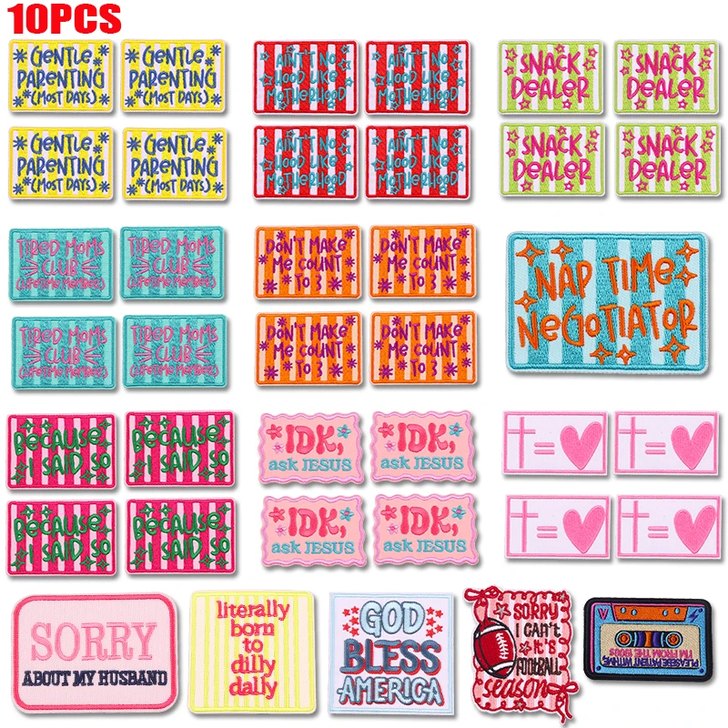 10PCS Hats Jackets Backpack Embroidered DIY Cartoon Letter Slogan Patch Iron On Patches For Clothing Western Cowboy Mom Patch