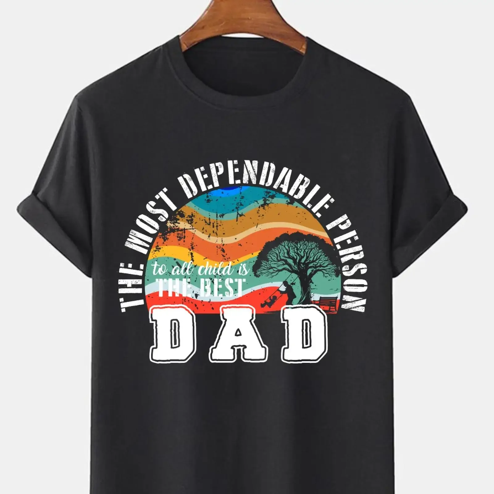 T Shirt The Most Dependable Person Is Best Dad Retro Sonnenuntergang Vatertag vintage Washed Stylish Comfortable graphic Unisex