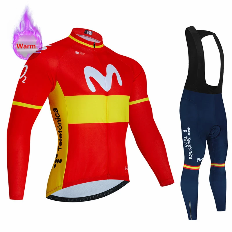 Movistar Team Winter Cycling Clothing Thermal Fleece Bicycle Jersey Set MTB Clothes Road Bike Uniforme Ropa Ciclismo Invierno