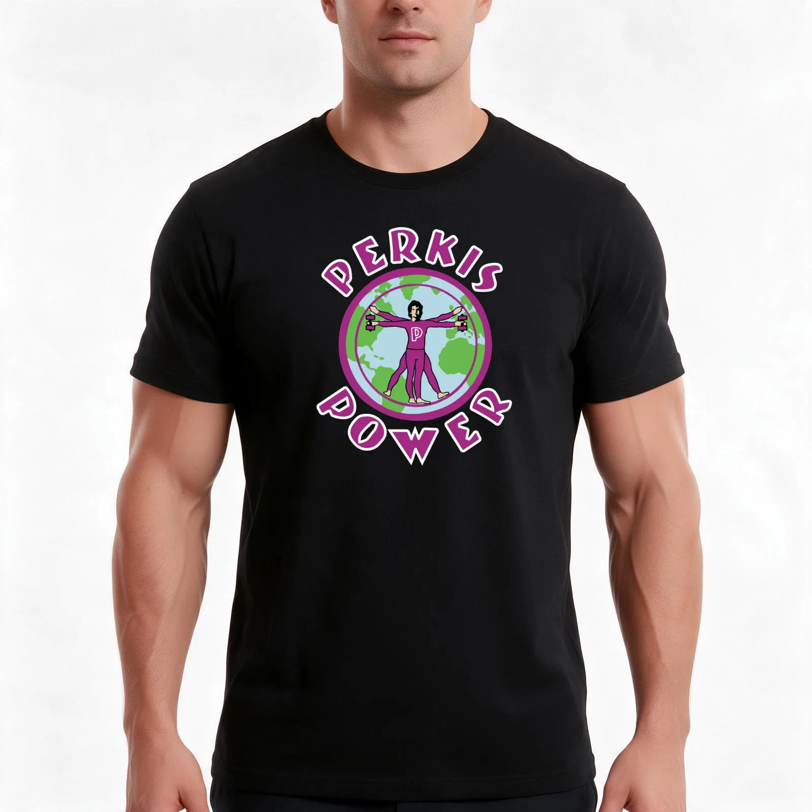 Perkis Power T-Shirt, Summer Casual Cotton Tee, Oversized Streetwear Tops, Vintage Graphic Print, Loose Fit Short Sleeve