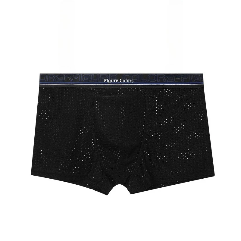 

Mesh Boxer Briefs for Men Mid Rise Breathable Nylon Underwear Logo Waistband Youth Fashion U Convex Pouch Sports Boxy Underpants