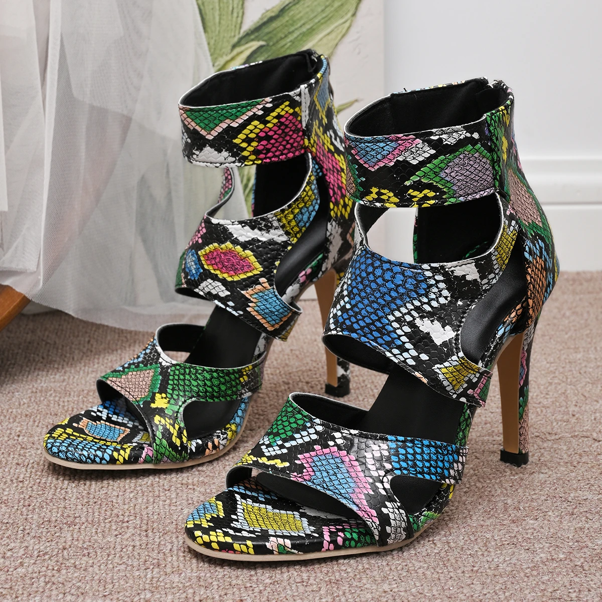 Colorful Snake Pattern Super High Heels Sandals Women Summer Brand Design Strap leopard print Sandals Sexy banquet party Shoes