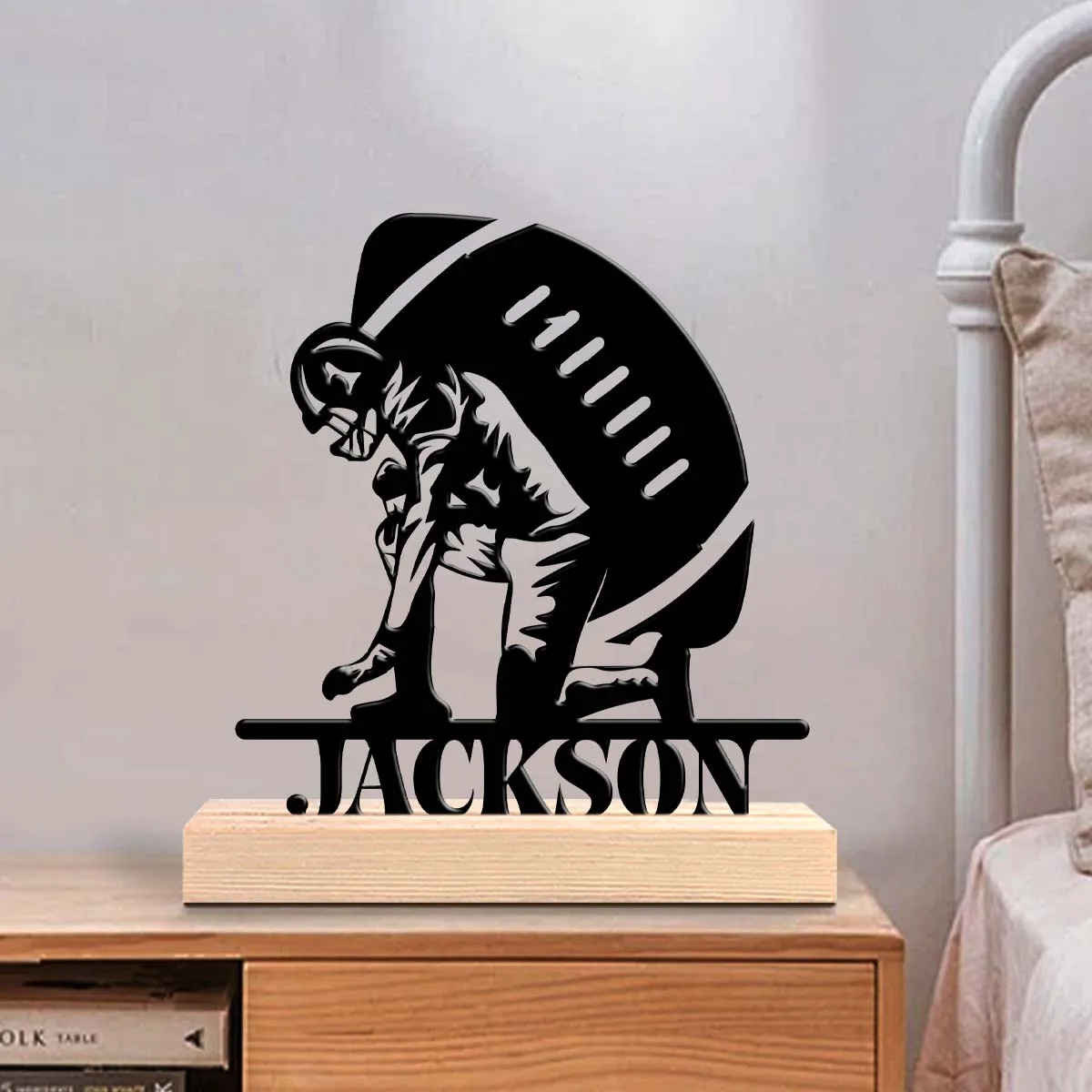 1pc Customizable Metal Desktop Ornaments Customizable Name Equipped with Wooden Base Housewarming Gift,Metal Ornament Decoration