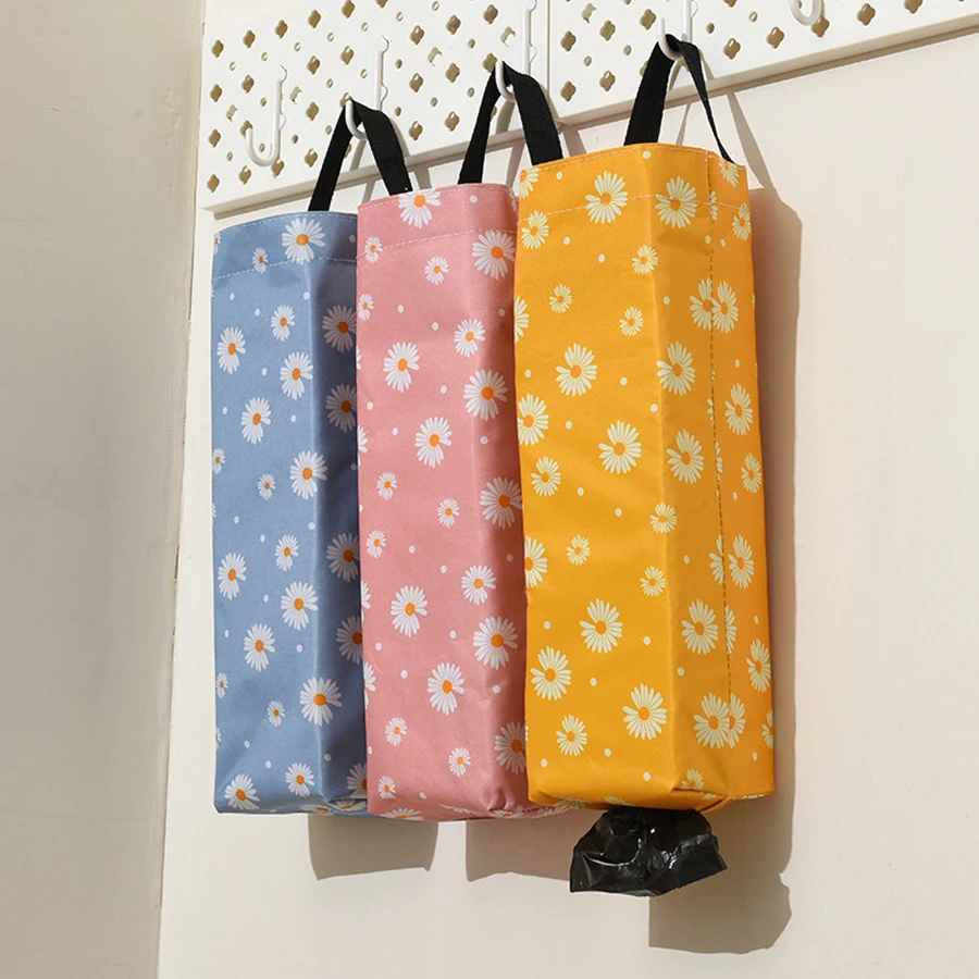 1 Piece/Small Daisy Trash Bag Storage Bag Kitchen Pull-Down Hanging Plastic Bag Storage Rack Waterproof Convenient Bag Box