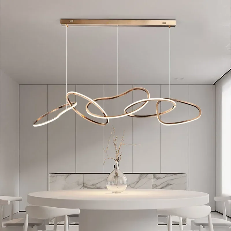 Minimalist restaurant led chandelier post-modern luxury hanging lamp simple bar counter stainless steel ring chandelier lighting