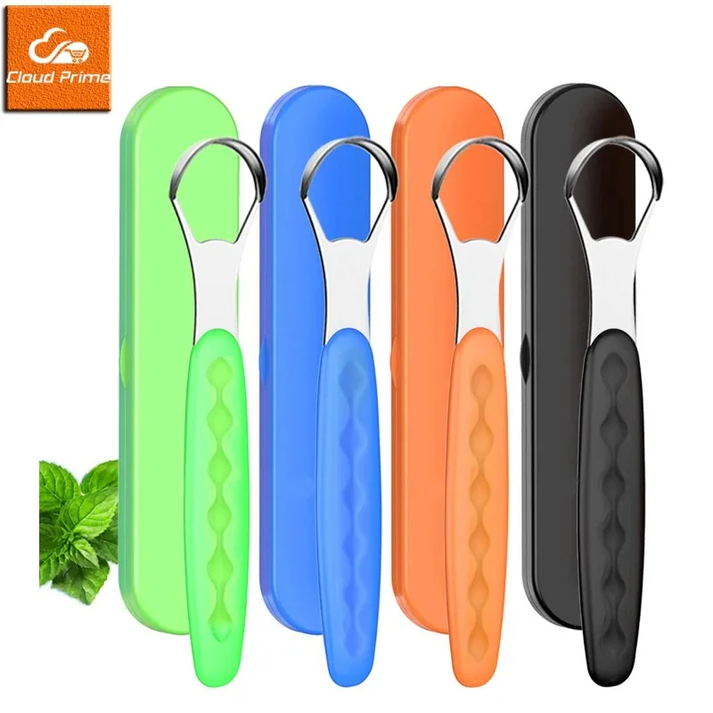 Bad Breath Removal Tongue Scraper Stainless Steel Reusable Tongue Cleaner Portable Carry Case Adult Daily Mouth Care