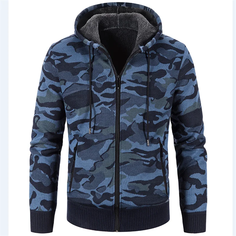 

Men camouflage cardigan Sweater Cardigan Winter Jacket Men's Slim Sweaters Winter Hooded Sweater Thick Warm Coat Mens Clothing