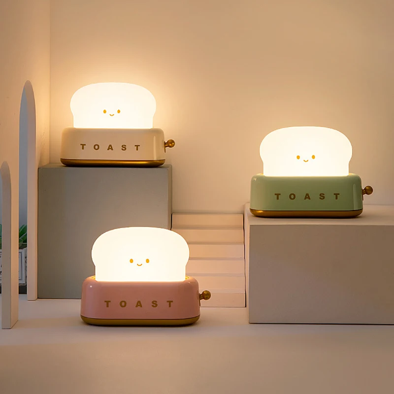 

Toaster Bread LED Night Light USB Rechargeable Cute Small Bedside Table Lamp for Room Desk Decor Children Kids Gifts Nightlight