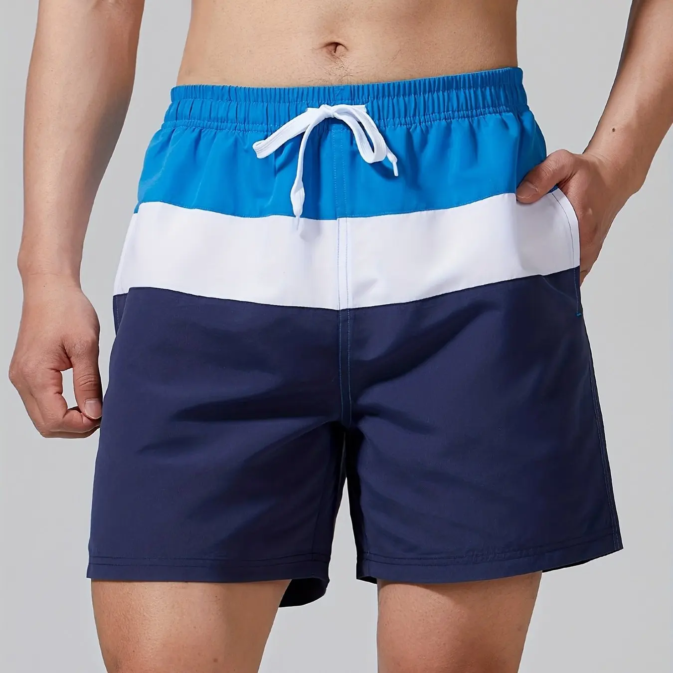 Trendy Color Block Pattern Print Men\'s Women Swim Trunks Quick Dry Drawstring Beach Shorts Men\'s Pants Swimwear For Summer Beach