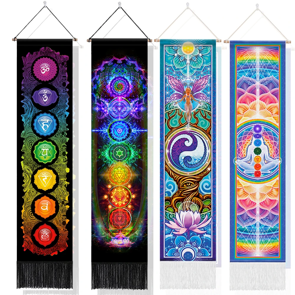 Gobelin Siedem Czakr, Hippie Mandala Czakry Dekoracja Ścienna, Gobeliny do Medytacji Jogi do Dekoracji Pokoju Duchowego, 32,5 cm x 130 cm