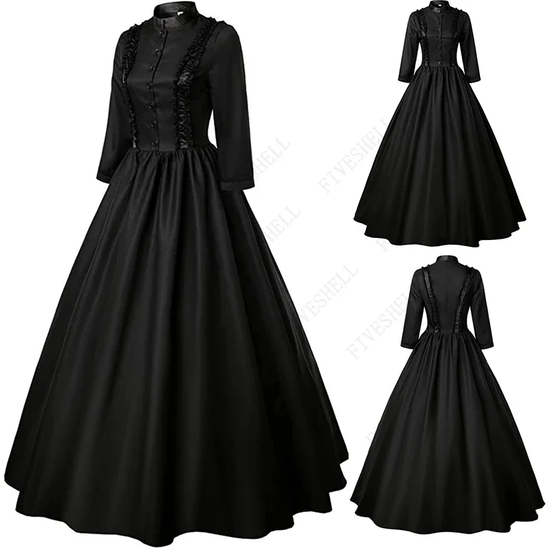 Medieval Victorian Retro Princess Cosplay Costume For Women Halloween Court Royal Gothic Elegant Vampire Bride Swing Xmas Dress