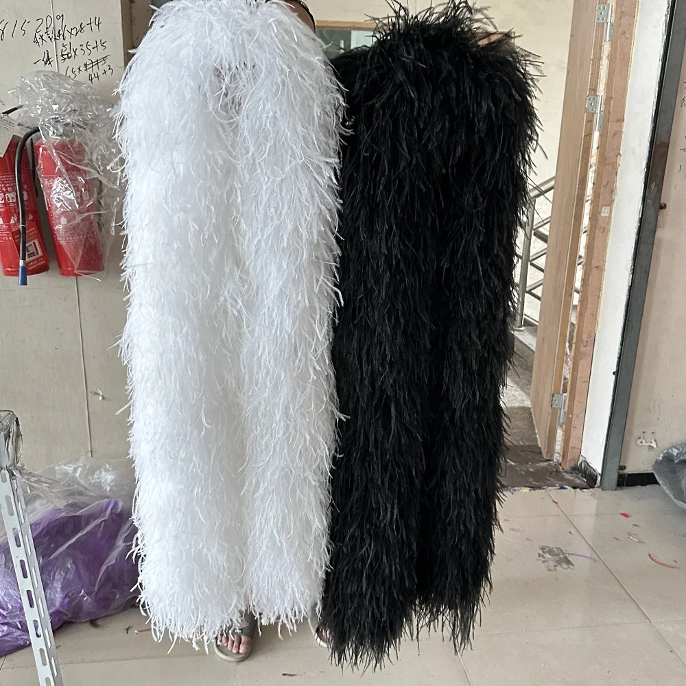 Super-Thick Ostrich Feather Boa White Black 20ply Ostrich Plume Shawl Scarf Customized for Bride Dresses Accessories