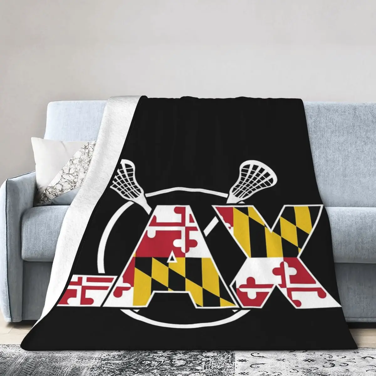 Flannel Throw Blanket Maryland Lacrosse Blankets Soft Bedspread Warm Plush Blanket for Bed Living room Picnic Travel Home Couch