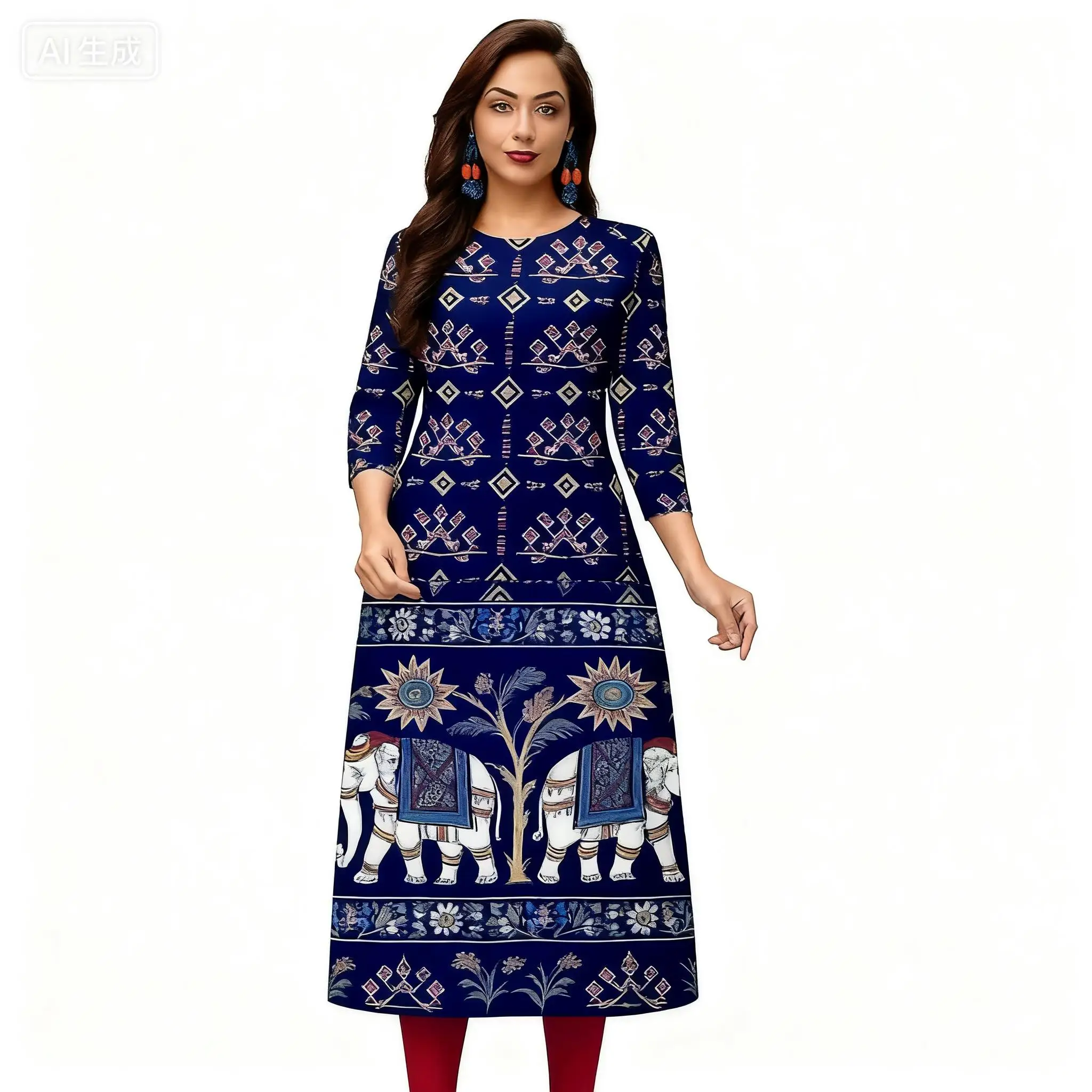 Abito da donna musulmano casual comodo Kurt Abito a tubo dritto etnico pavone Abito Donna Musulmana Abito da preghiera per ragazze